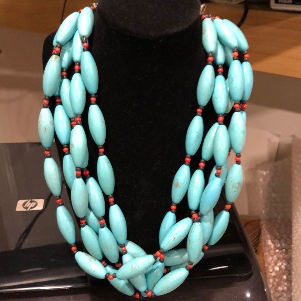 5 strand beaded necklace natural turquoise